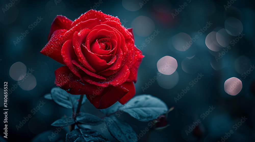Single stunning red rose flower with vibrant colors and elegant petals, enhancing any space with natural beauty, Generative Ai.


