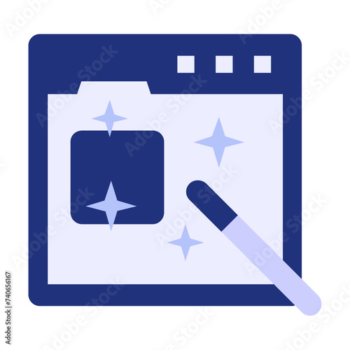 web page being generated from artificial intelligence vector icon design, Webdesign and Development symbol, user interface or graphic sign, website engineering illustration, AI Magic Tools concept