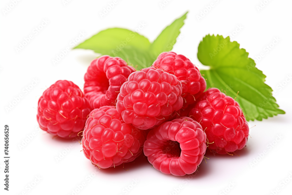 red raspberry with leaf closeup isolated on white background red raspberry with leaf closeup isolated on white background