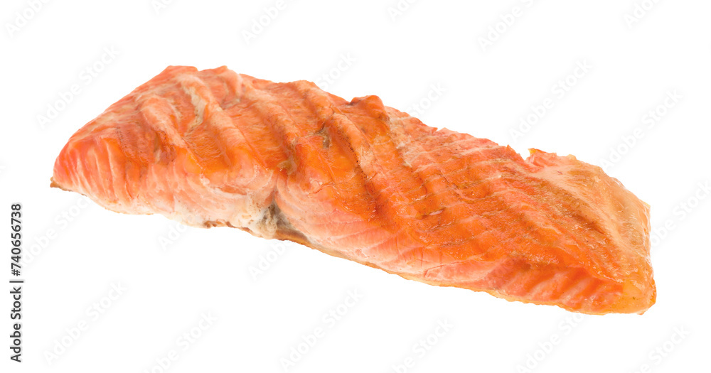 Piece of tasty grilled salmon isolated on white Piece of tasty grilled salmon isolated on white