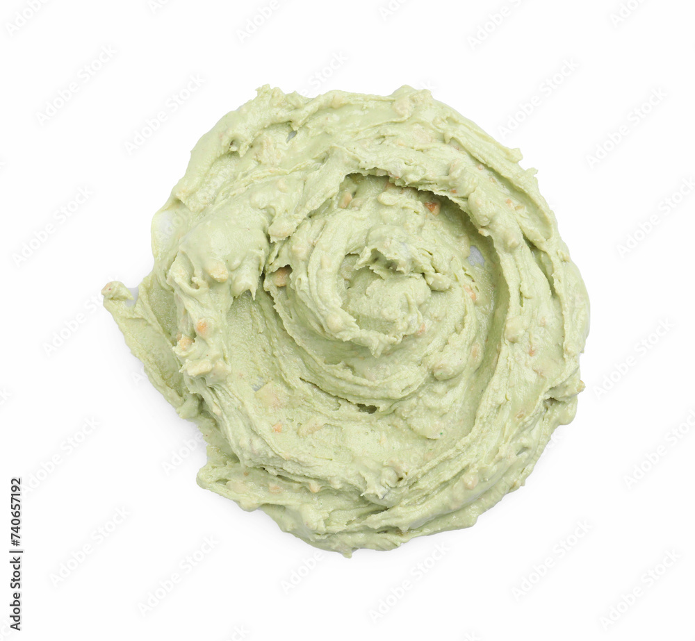 Sample of tasty nut butter isolated on white, top view Sample of tasty nut butter isolated on white, top view