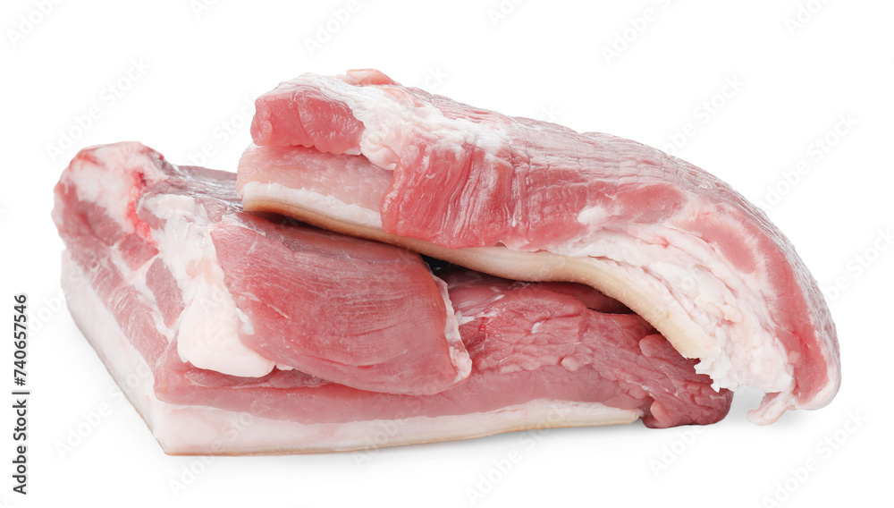 Pieces of raw pork belly isolated on white Pieces of raw pork belly isolated on white