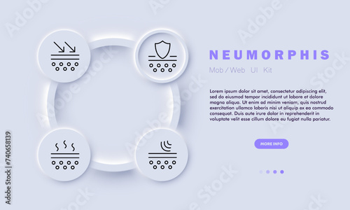 Cosmetics line icon. Hydration, skincare products, lifestyle habits, essence, emulsion, masks, makeup. Neomorphism style. Vector line icon for business and advertising