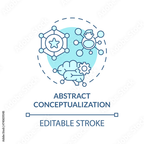 Abstract conceptualization soft blue concept icon. Synthesizing reflections into ideas, theories. Round shape line illustration. Abstract idea. Graphic design. Easy to use in presentation