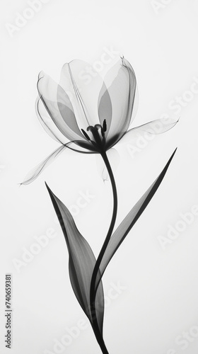 Aesthetic botanical x-ray of tulip. Harmonious forms. Minimalism concept. Light color palette. Generative AI