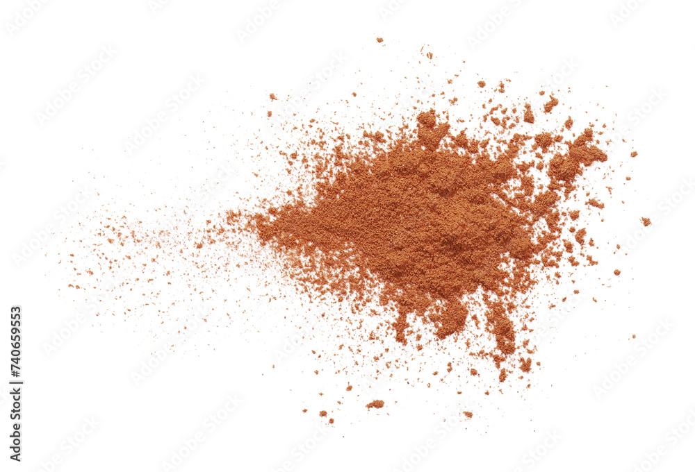 Dry aromatic cinnamon powder isolated on white, top view Dry aromatic cinnamon powder isolated on white, top view