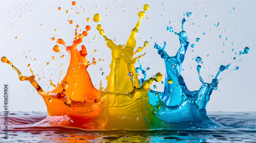 Picture of colored splashes of water on white background , A colorful rainbow colored background with a swirl of paint.