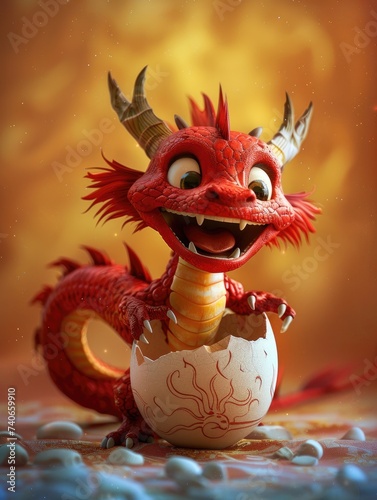 Red Dragon Figurine in Egg