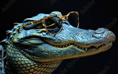 Close Up of a Crocodile Wearing Sunglasses