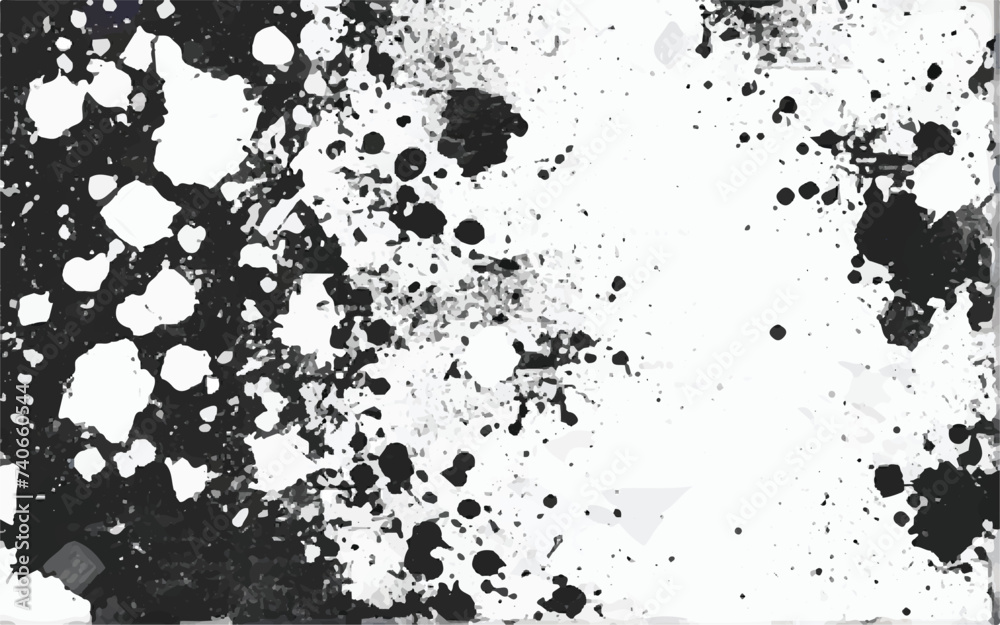 Grunge black and white pattern. Monochrome particles abstract texture. Background of cracks, scuffs, chips, stains, ink spots, lines. Dark design background surface. Gray printing element. Grunge art.