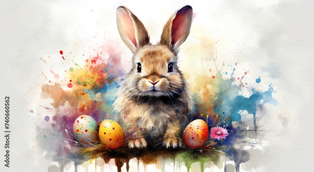 a happy easter greeting card with a rabbit in grass a happy easter greeting card with a rabbit in grass