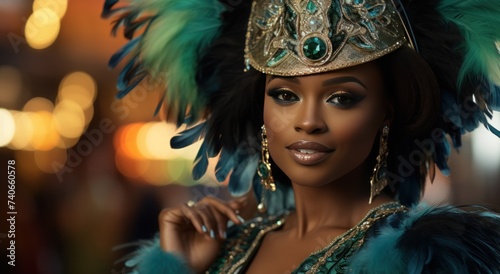 african woman dressed in colorful carnival costume and hats