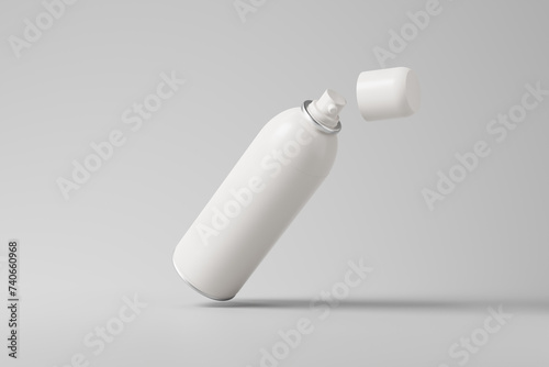 cosmetic spray can mockup set featuring a large size spray can with a small cap and curved body