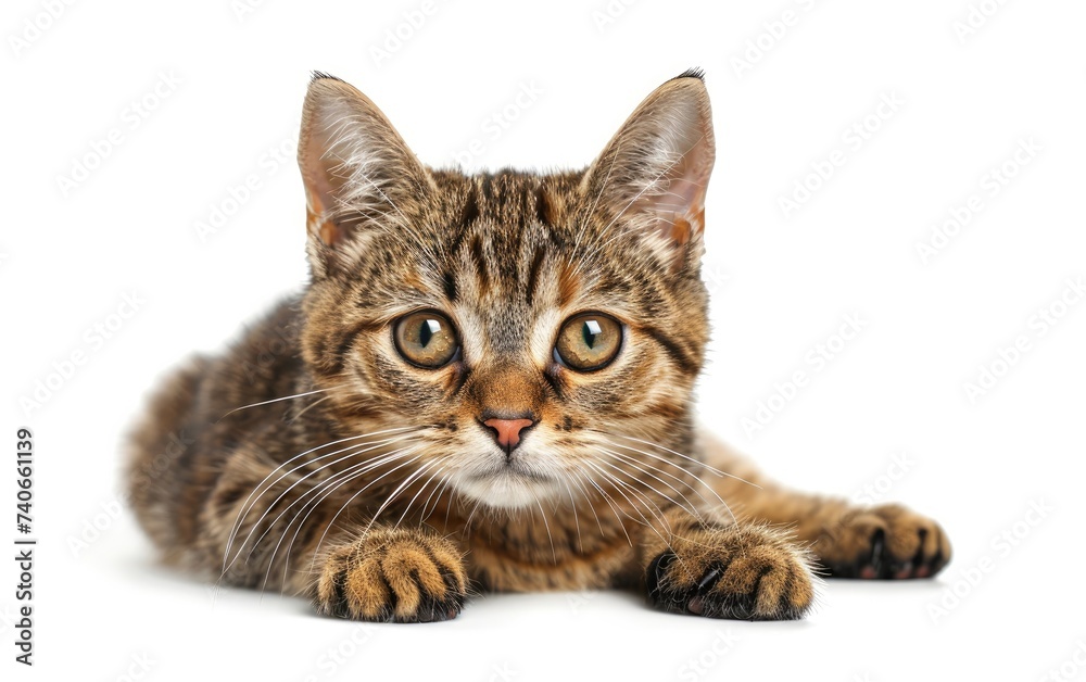 Obraz premium Cat Laying Down on Ground, Looking at Camera