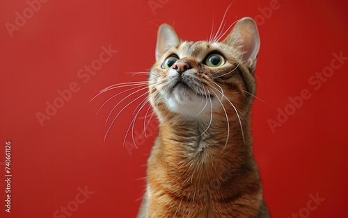 Close Up of Cat With Red Background