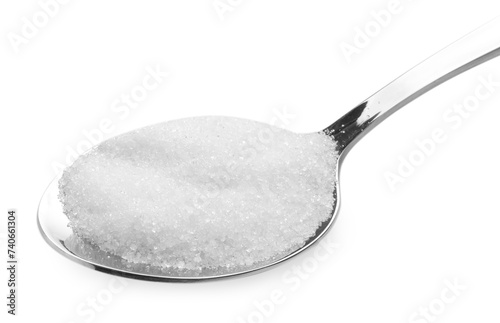 Spoon with granulated sugar isolated on white