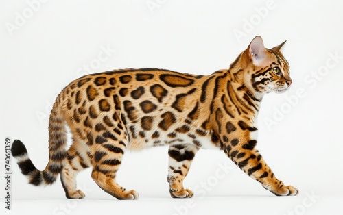 A Large Cat Walking Across a White Surface