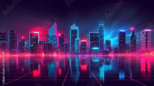 Neon cityscape at night  futuristic urban skyline