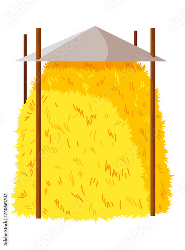Haystack isolated on white background. Flat vector illustration dried haystack. Farming haymow bale hayloft, agricultural rural haycock. A supply of feed for livestock, the object of agriculture