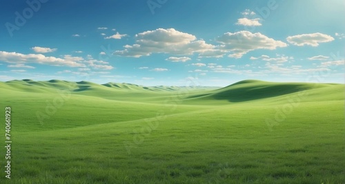 Craft a visually immersive composition of a vast green meadow extending as far as the eye can see, with ultra-realistic precision in illustrating the lush grass-Ai Generative