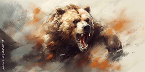Dynamic Artistic Banner of a Fierce Bear in Action: Power and Ferocity Illustrated