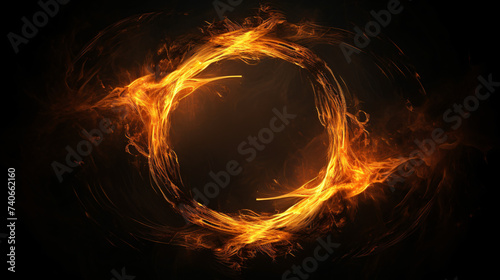 Abstract fire circle floating on a black background.