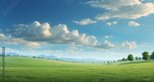 Craft a visually immersive composition of a vast green meadow extending as far as the eye can see, with ultra-realistic precision in illustrating the lush grass-Ai Generative