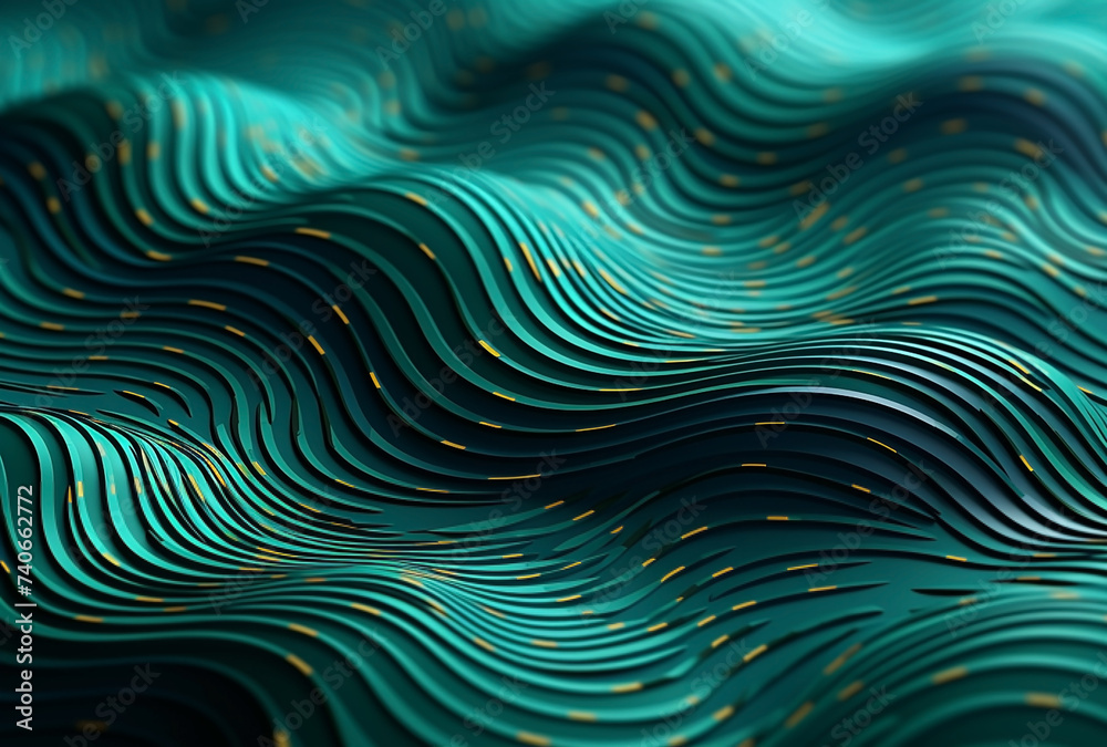 Rich dark green color modern material texture with flowing wavy liquid ripples and gold dot touch illumination Rich dark green color modern material texture with flowing wavy liquid ripples and gold dot touch illumination