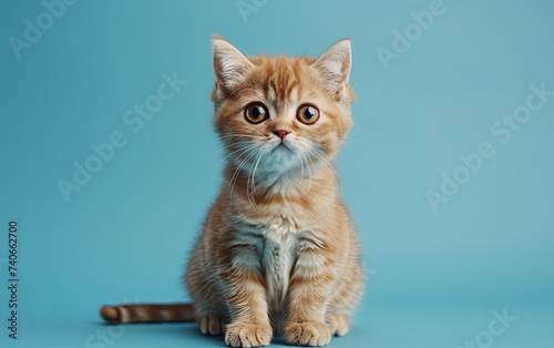 Small Kitten Sitting on Blue Background © hakule
