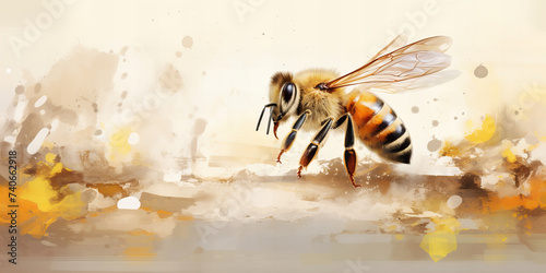 Artistic Honeybee Emergence  Abstract Nature-Inspired Banner with Vibrant Hues and Dynamic Splashes