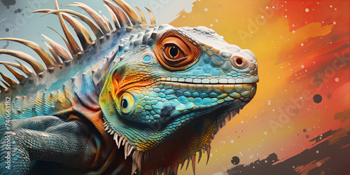 Vibrant Iguana Art Banner: A Mesmerizing Encounter with Reptilian Majesty