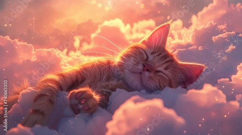 Cat Sleeping in Clouds With Eyes Closed