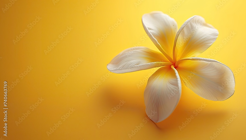 White Flower Blooming on Yellow Background White Flower Blooming on Yellow Background