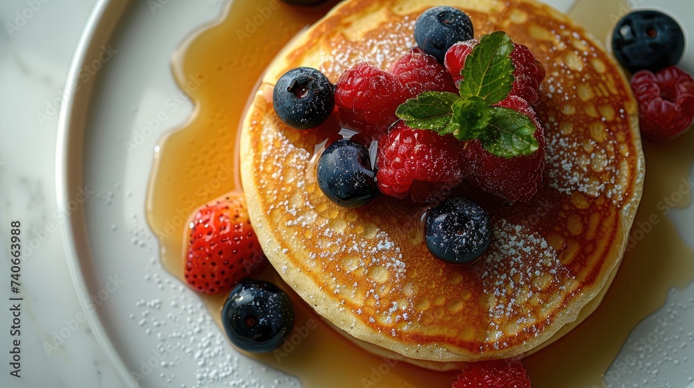Pancake With Berries and Powdered Sugar on a Plate Pancake With Berries and Powdered Sugar on a Plate
