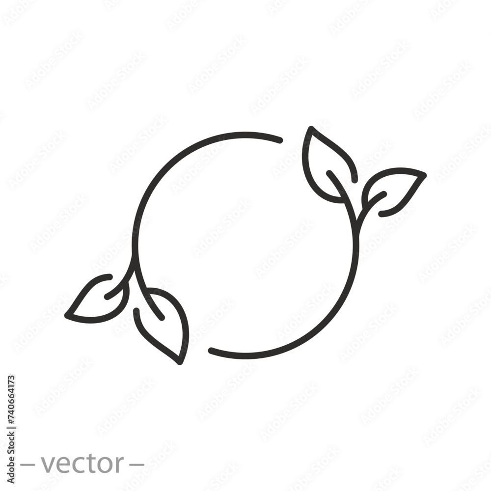 template of circle with leaves icon, round vegetal frame, organic or vegan concept, thin line symbol, vector illustration eps 10 template of circle with leaves icon, round vegetal frame, organic or vegan concept, thin line symbol, vector illustration eps 10