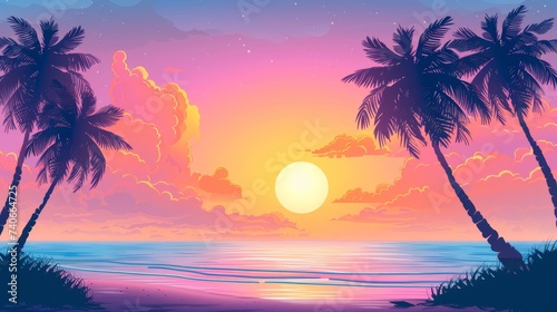 Tropical beach sunset background © furyon