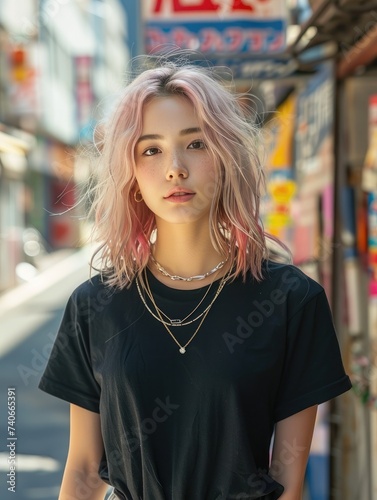 Wallpaper Mural Woman With Pink Hair Standing in Front of Store Torontodigital.ca