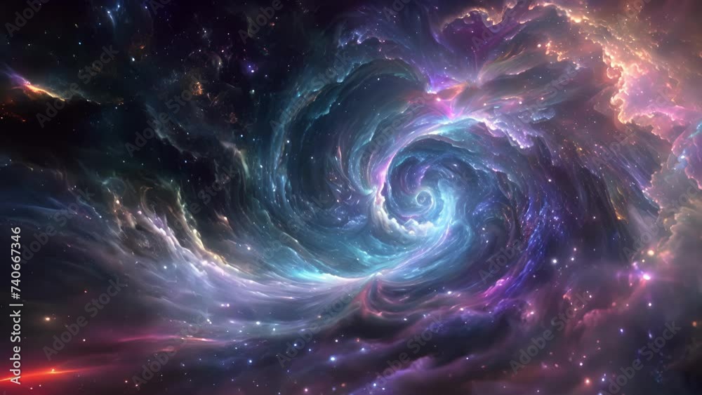 A cosmic canvas of swirling blues and purples captures the mystical energy of the Water Bearer as they pour their creative ideas into the universe.