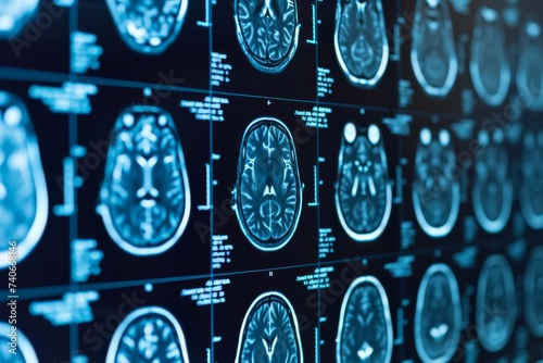 CT or MRI scan of the human brain and head. Neurological concept.