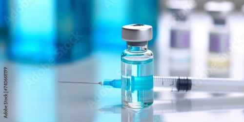 Syringe and vials. Medical vaccination and medical care concept. photo