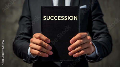 Un homme en costume tenant dans ses mains un livre marqué 