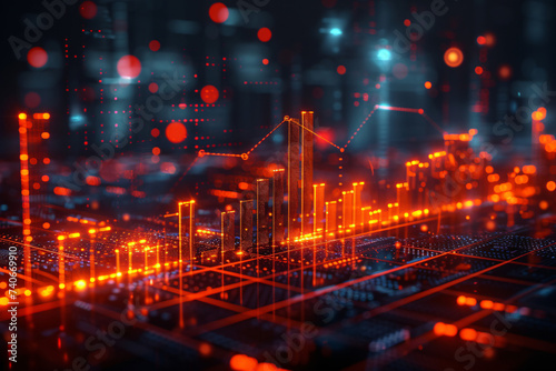 Abstract digital network and graph over cityscape