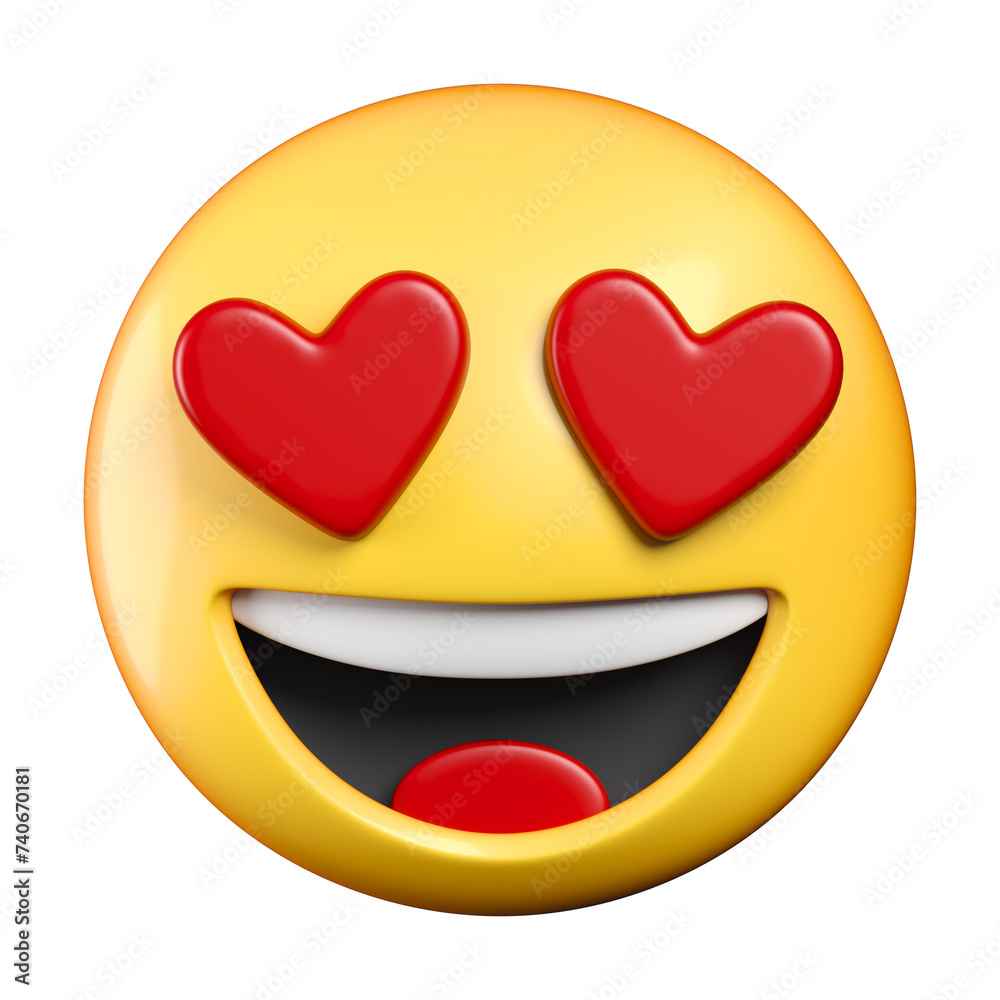 Smiling face with heart-eyes emoji, in love emoticon 3d rendering Smiling face with heart-eyes emoji, in love emoticon 3d rendering