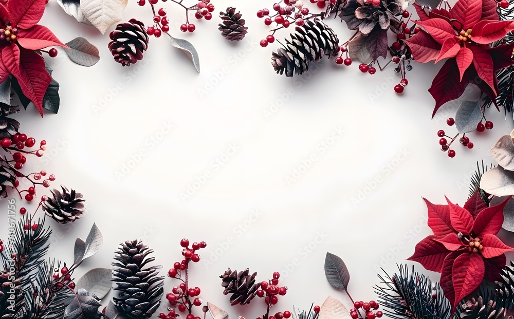 Christmas background with red poinsettia on white
