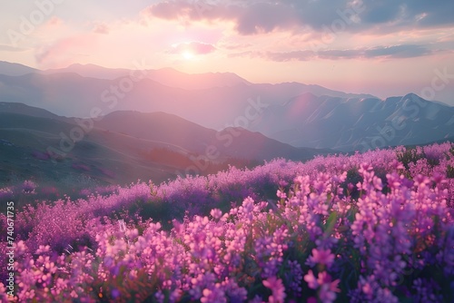 Violet flowers field