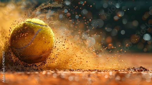 Close up on a tennis ball bouncing on the clay of roland garros photo