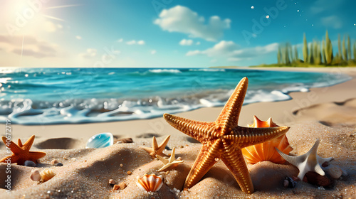 Close-up of beach scene, starfish background © ma