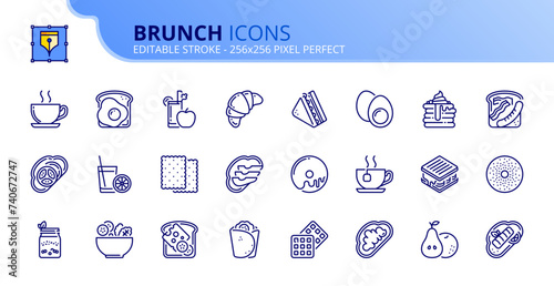 Simple set of outline icons about brunch
