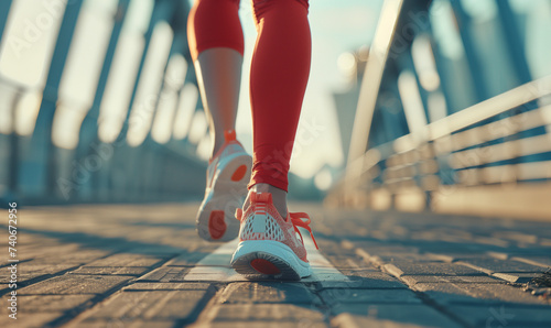 Kobieta uprawiająca jogging, ujecie na buty photo
