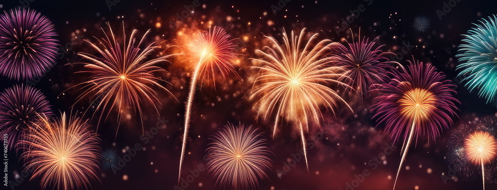 Spectacular Fireworks Display with Bokeh Lights Background